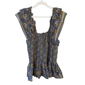 Jennifer & Grace Boho Floral Ruffle Blouse Size M Cottagecore Boho Festival